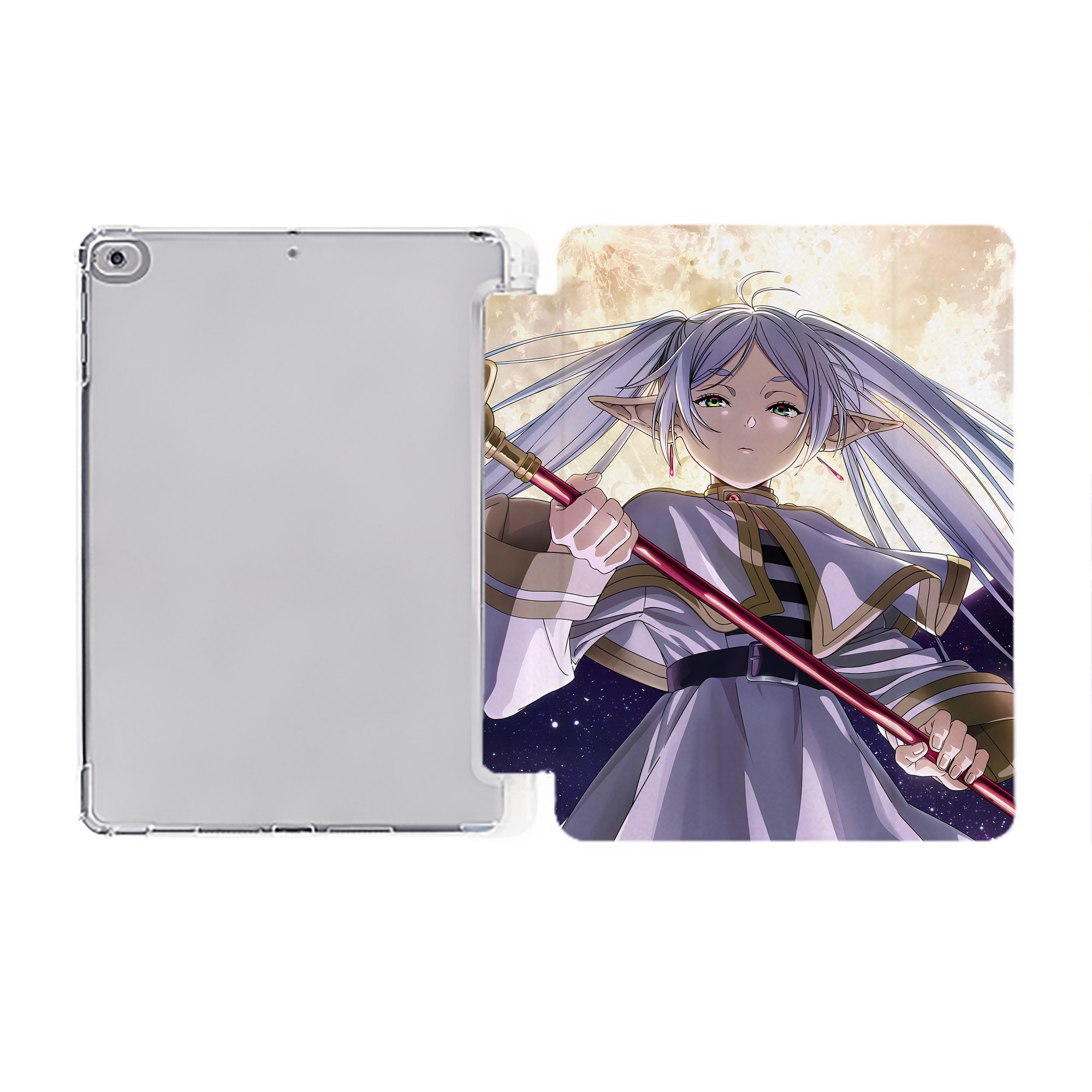 （画像用） 葬送のフリーレン Frieren IPad ケース ペン収納付き 三つ折りスタンド PUレザー×シリコン 対応機種9.5/10.5/10.9インチ